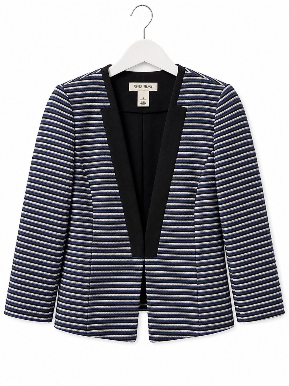 WHBM Striped Open Blazer Black Blue White Size 6 Structured Jacket